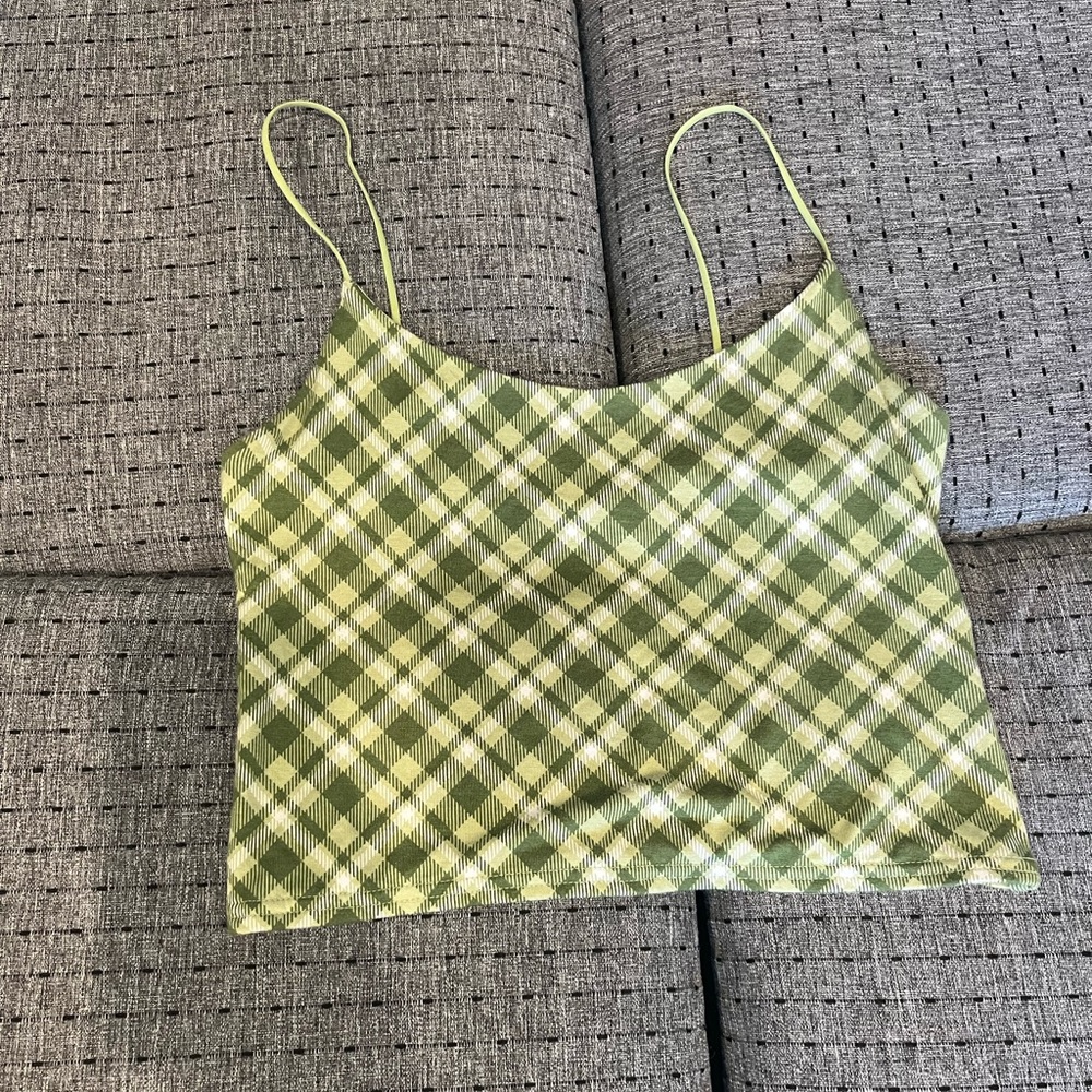 Green plaid cropped tank top